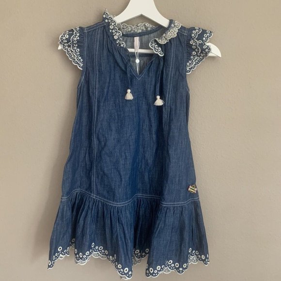 NWT Authentic ZimmermannKids' Tiggy Embroidered Cotton Chambray Dress sz 8